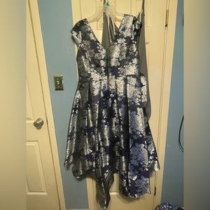 Oleg Cassani Floral Brocade High Low A-Line Dress